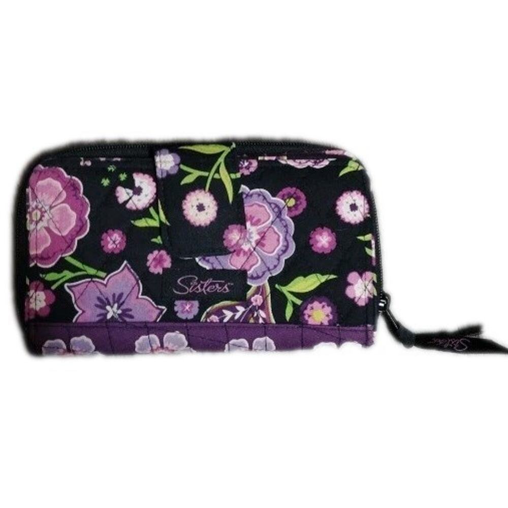 Longaberger Sisters Wallet ID Card Holder Black Purple Green